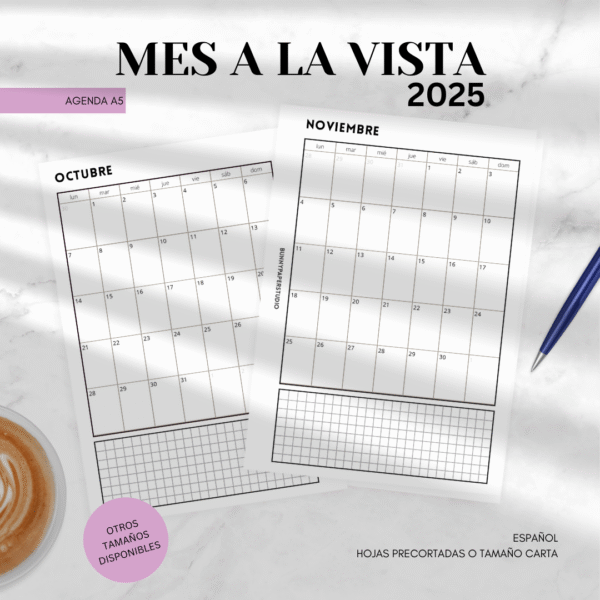 Calendario Mensual 2024 para Agendas de Anillas | Imprimible en Español | Tamaño A5 | Hojas Precortadas o Tamaño Carta - Imagen 2